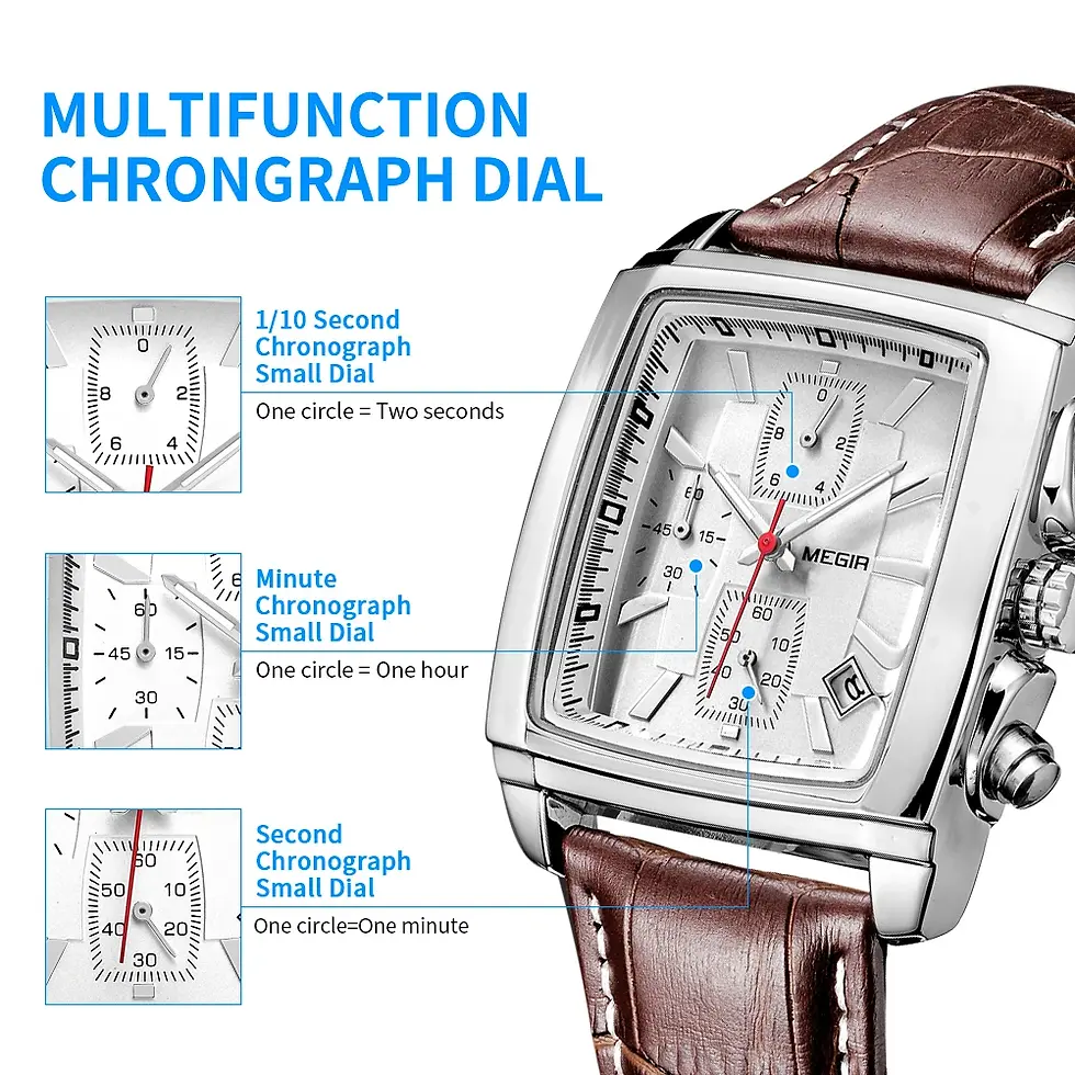 Thumbnail: MEGIR Watch Men Business Wristwatch Rectangle Quartz Waterproof