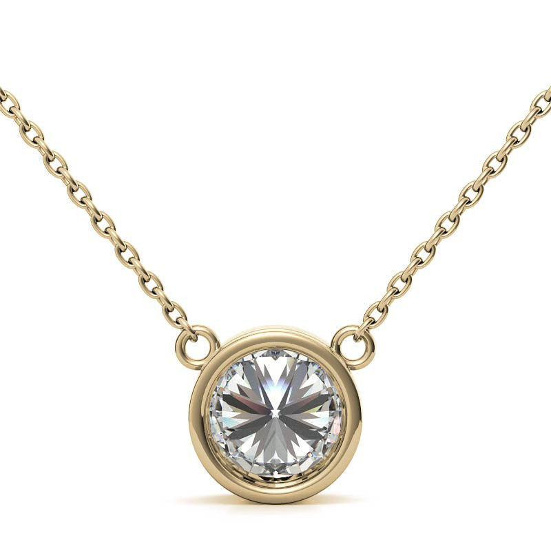 Thumbnail: AGI Certified 2 CTW Round Brilliant Lab Grown Diamond Bezel Pendant in 14K Gold