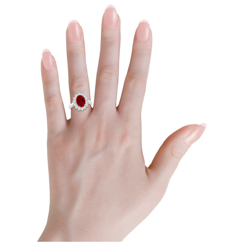 Thumbnail: 3CTW Ruby  Engagement Ring With Lab Diamond Halo  14K White or Yellow G