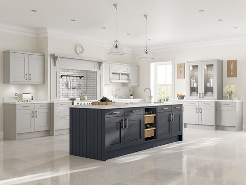 Black, white and grey fitted kitchen