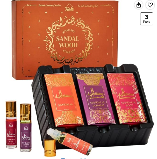 Dukhni Sandalwood Attar Oil 3 x 6ml Perfume Roll on | Islamic Gifts