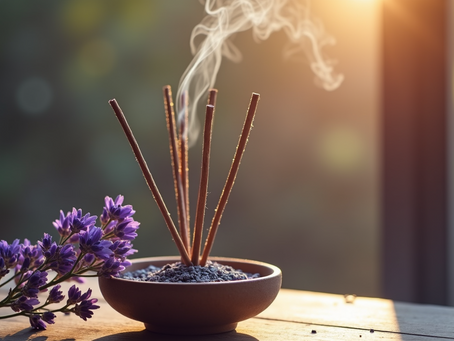 Burning Incense with Lavender Flowers