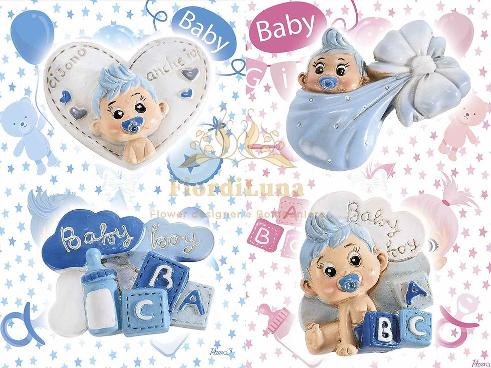 Miniatura: Bomboniera Magnete in resina colorata con calamita "Baby Boy"