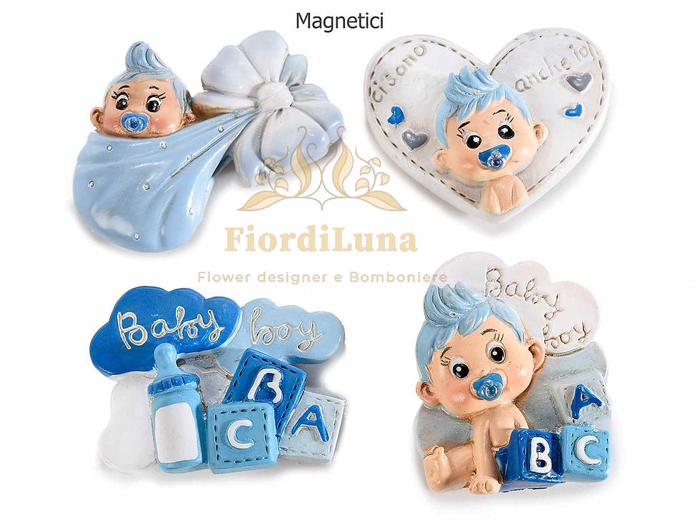Miniatura: Bomboniera Magnete in resina colorata con calamita "Baby Boy"