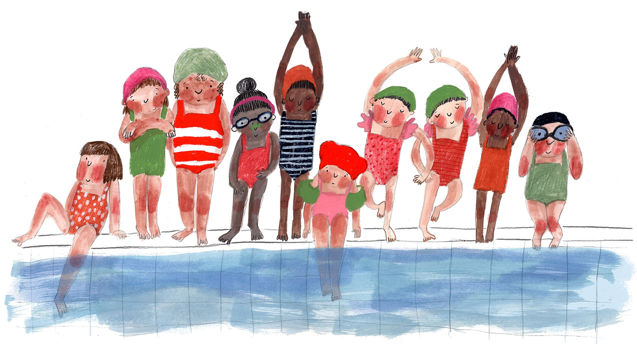 A class of swimmers by Children's Book Illustrator Ulrike Mieke