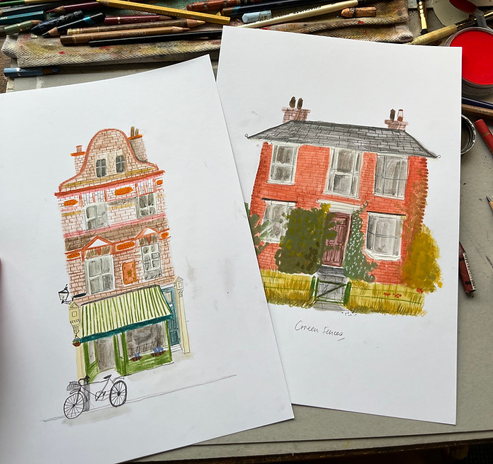 house portrait commission by South African Brighton based freelance Illustrator Ulrike Mieke represented by Bright. 