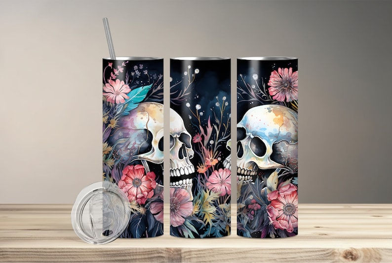 Thumbnail: Skull Head and Flowers 20oz Tumbler