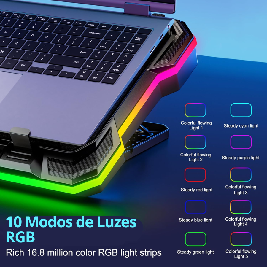 Thumbnail: Base Gamer Para Notebook Rgb Almofada de Resfriamento Multicolor Resfriador Vent