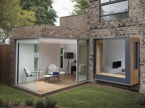 Render of rear glazed corner extension to family home in Wokingham