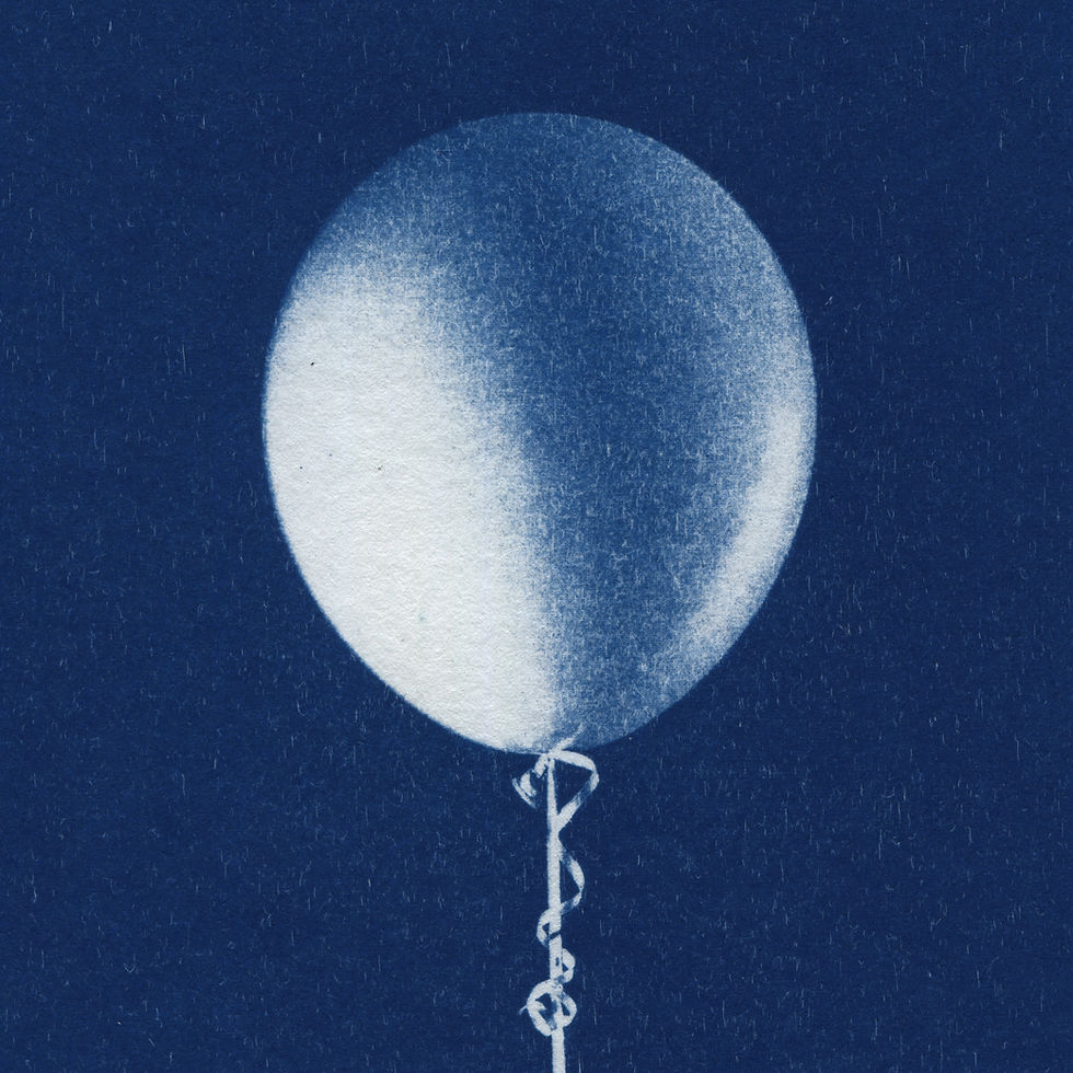 Thumbnail: Detail of “Simple Pleasures 02” cyanotype print showing blue tonal variation