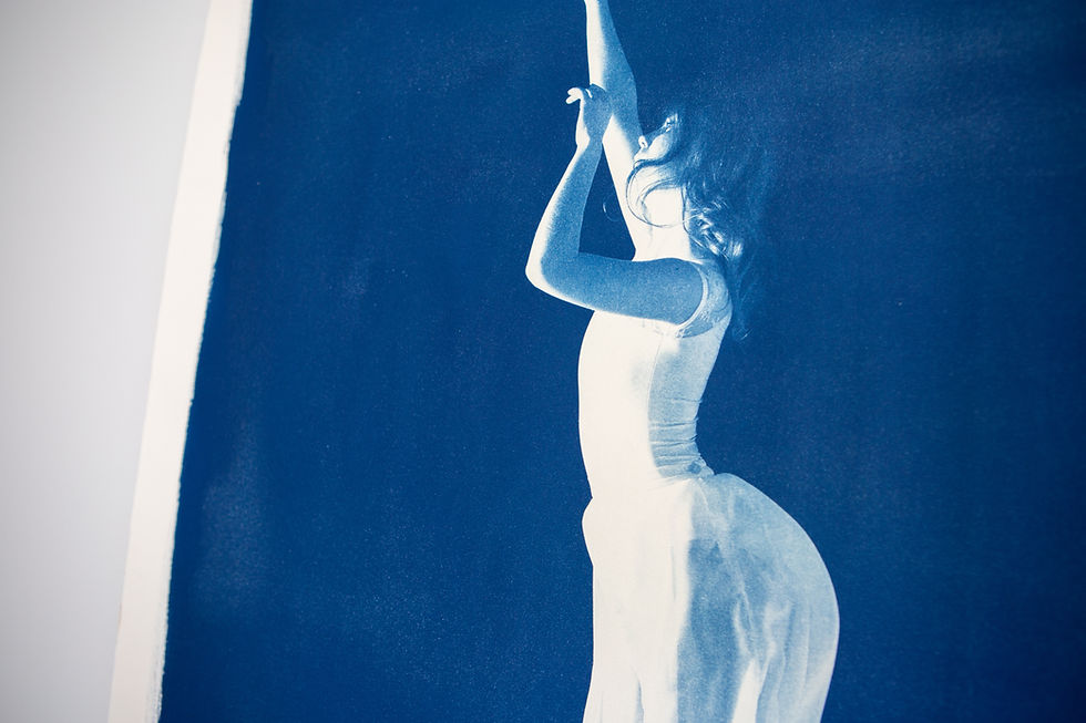 Thumbnail: Detail of “Daydreams I” A0 cyanotype print showing blue tonal variation