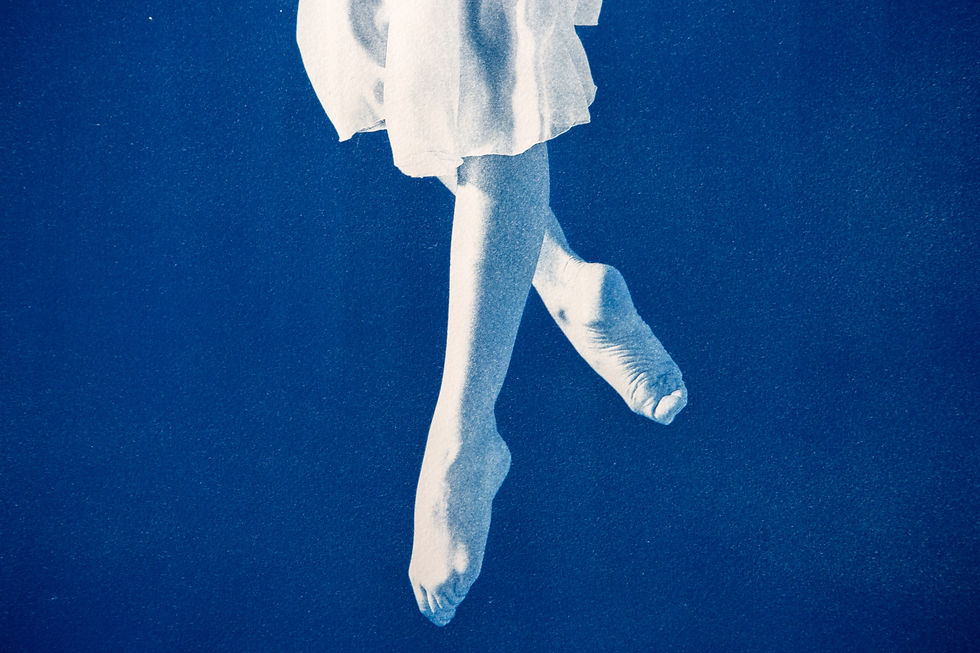 Thumbnail: Detail of “Daydreams I” A0 cyanotype print showing blue tonal variation