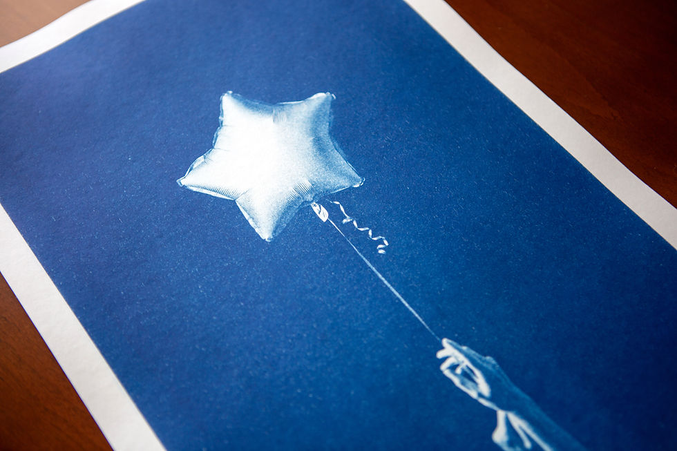 Thumbnail: Detail of “Simple Pleasures 01” cyanotype print showing blue tonal variation