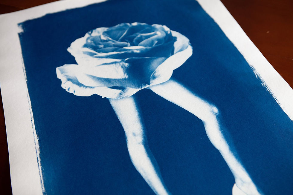 Thumbnail: Detail of “Phantasmagoria 05” A2 cyanotype print showing blue tonal variation