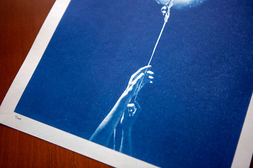 Thumbnail: Detail of ““Simple Pleasures 03” cyanotype print showing blue tonal variation