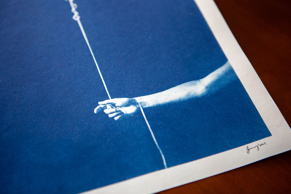 Thumbnail: Detail of “Simple Pleasures 02” cyanotype print showing blue tonal variation