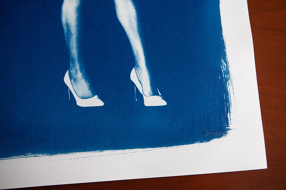 Thumbnail: Detail of “Phantasmagoria 02” A2 cyanotype print showing blue tonal variation