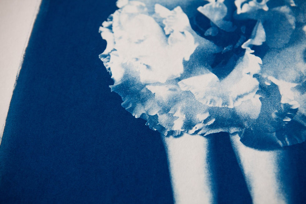 Thumbnail: Detail of “Phantasmagoria 02” A2 cyanotype print showing blue tonal variation
