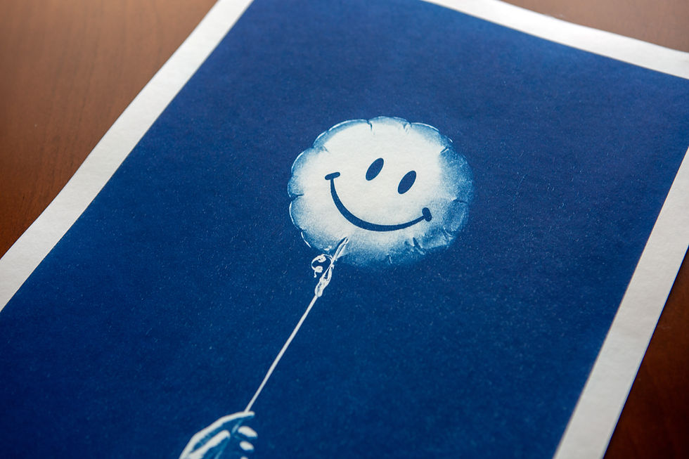 Thumbnail: Detail of ““Simple Pleasures 03” cyanotype print showing blue tonal variation