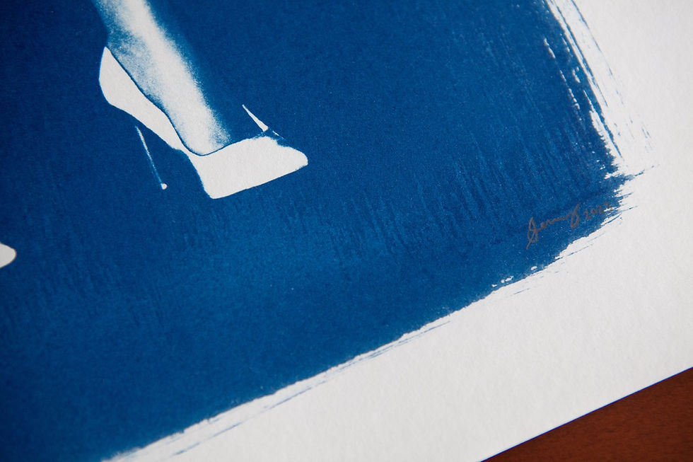 Thumbnail: Detail of “Phantasmagoria 02” A2 cyanotype print showing blue tonal variation