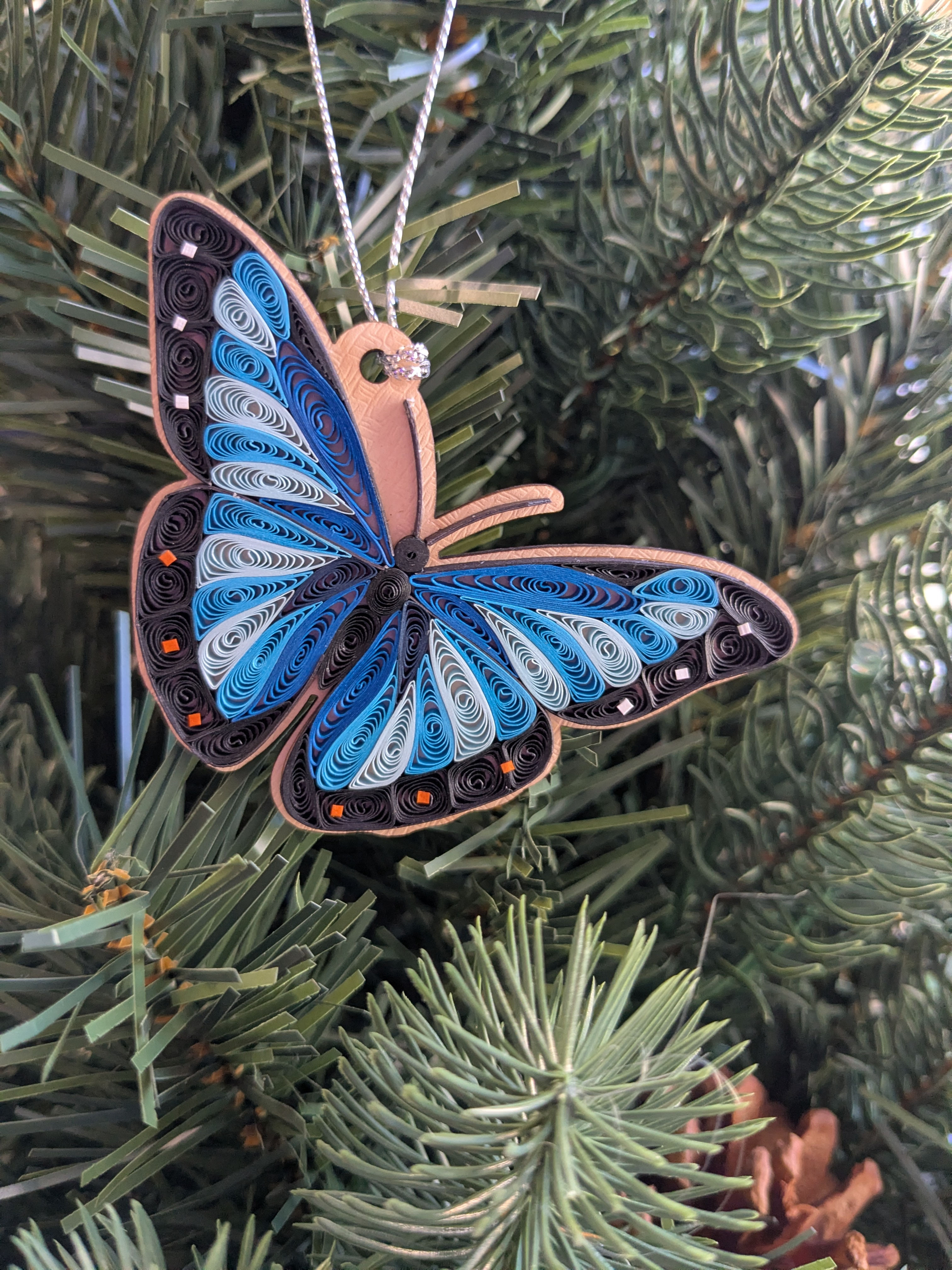 Blue Morpho Butterfly Quilled Ornament