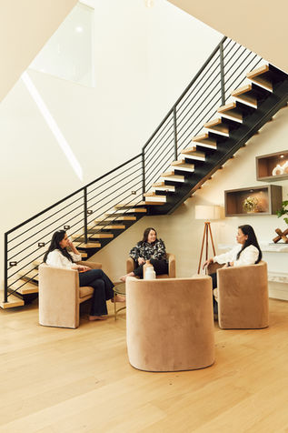 Mono-stringer stairs, modern open stairs, step lights, metal stair railing, custom staircase, PNW modern home, Bellevue custom home