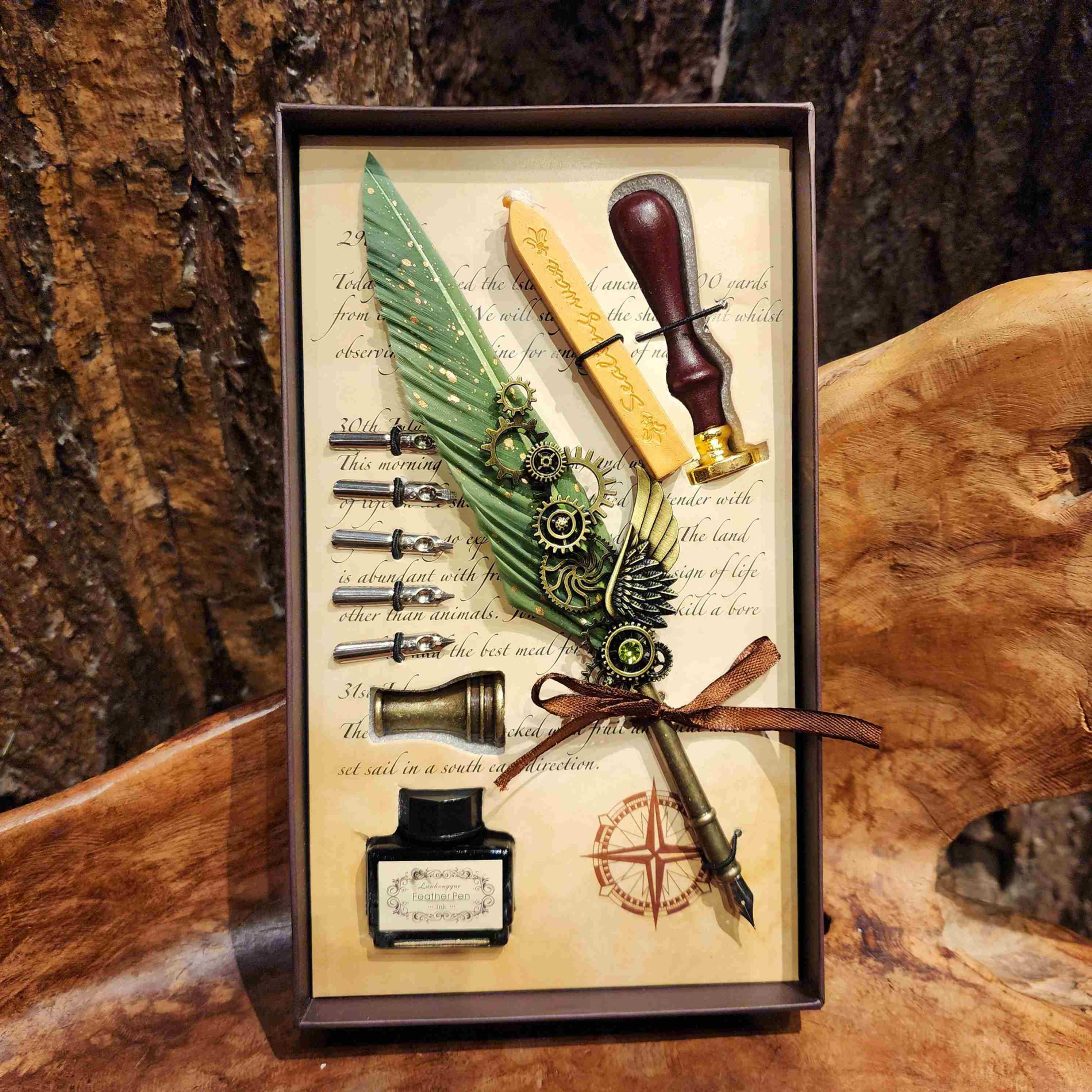 Steampunk Feather Quill dip pen set
