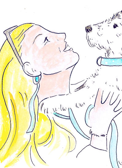 Illustration Jannine Neale Art, blondes Mädchen mit Person Russell Terrier