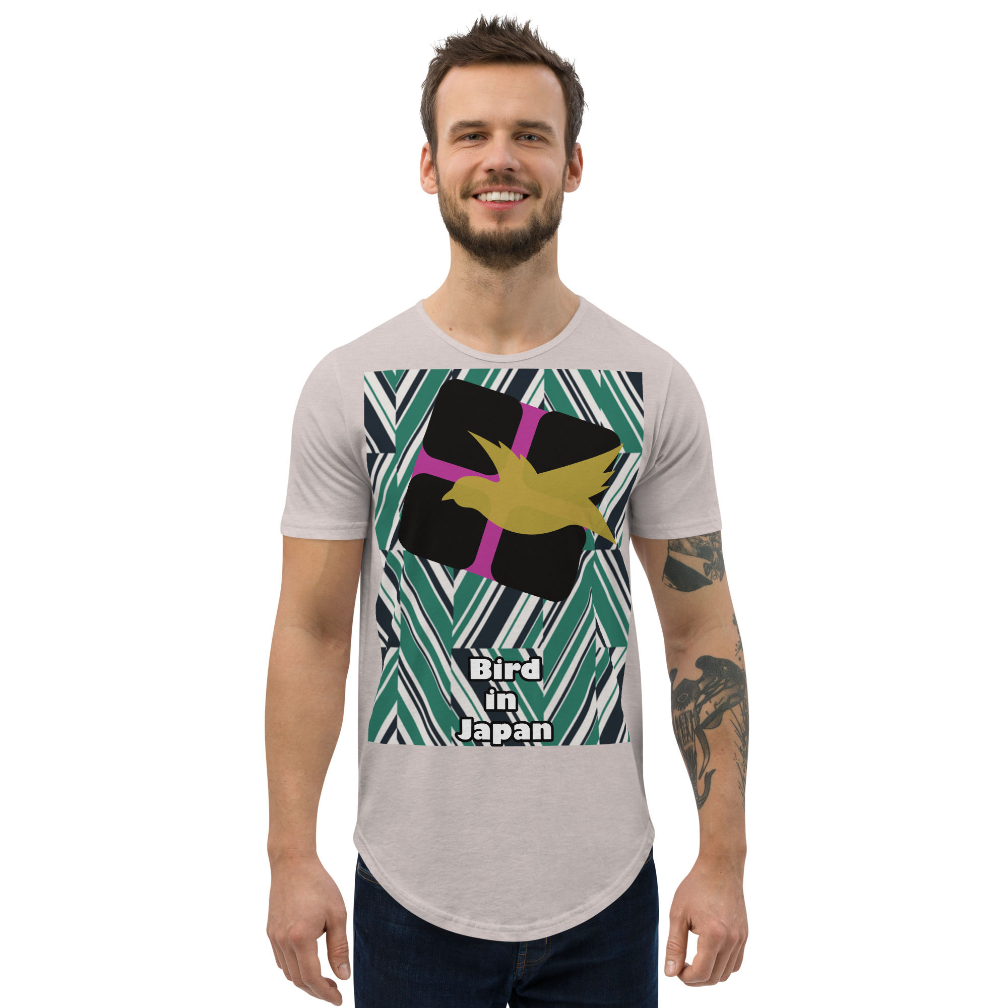 Men's Curved Hem T-Shirt "Bird in Japan"