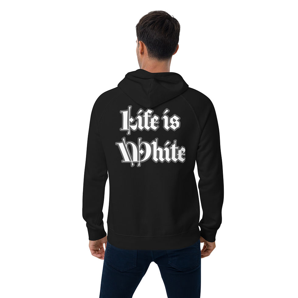 Thumbnail: Unisex eco raglan hoodie "LIFE IS WHITE"