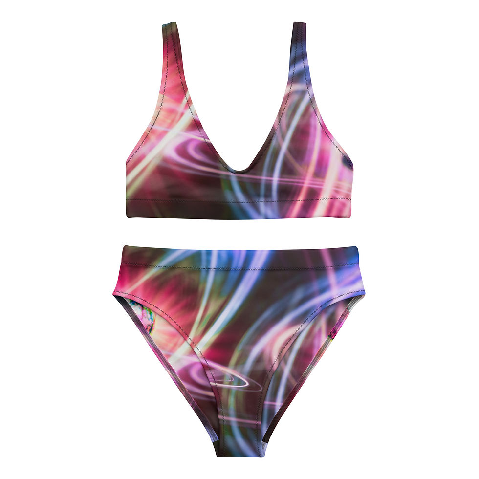 Slate Violet High-Waisted Essential Bikini with abstract pattern