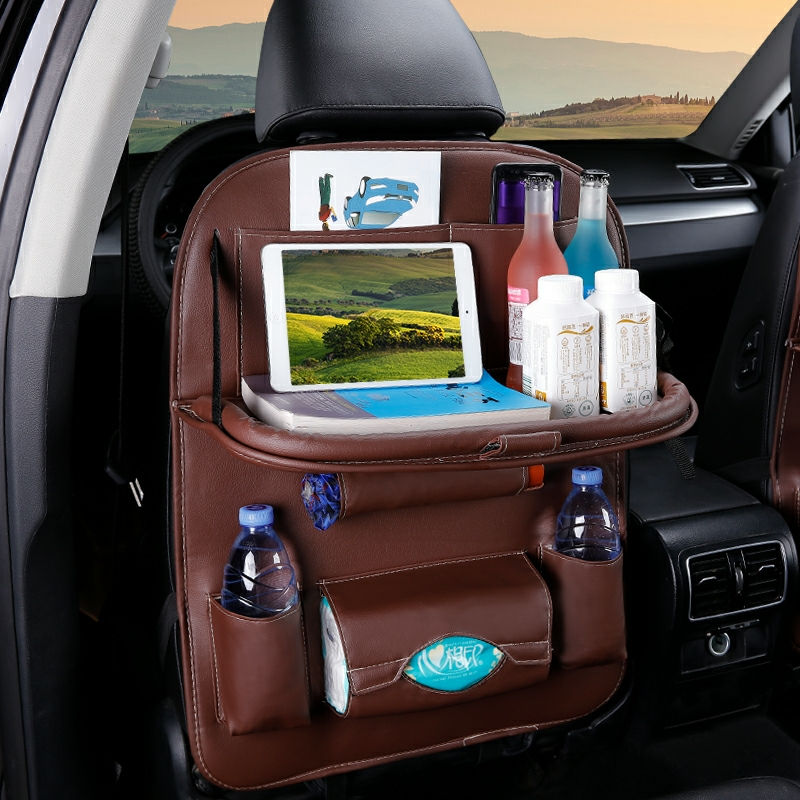 Thumbnail: Car Seat Back Organizer Pu Leather Pad Bag Car Storage Organizer Foldable Table 