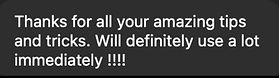 Screenshot of a glowing text message testimonial from a happy client praising Tali Kogan's masterclass