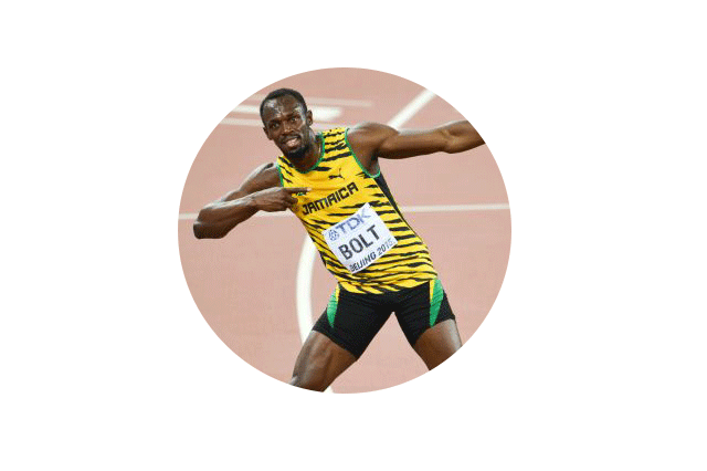 Usain Bolt posiert auf Laufbahn