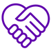 Handshake in the form of a heart to denote happy clients