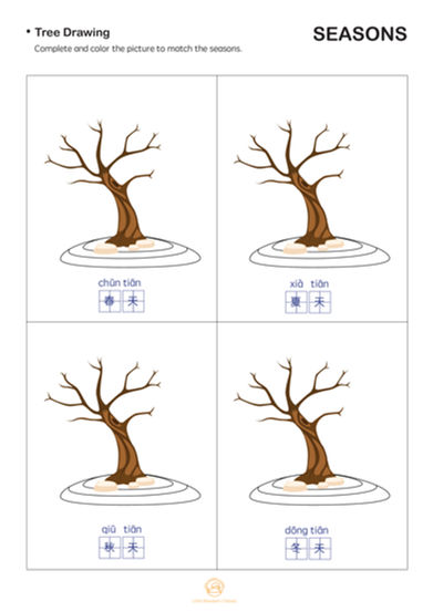 SEASONS: Complete and colour the pictures