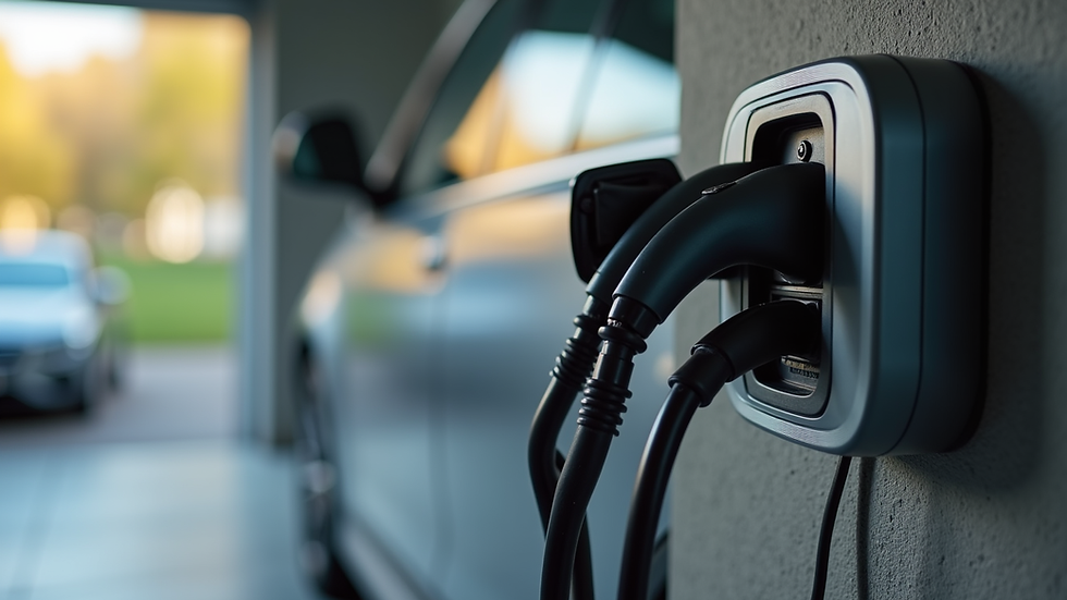 Close-up view of electric vehicle charger mounted on a garage wall