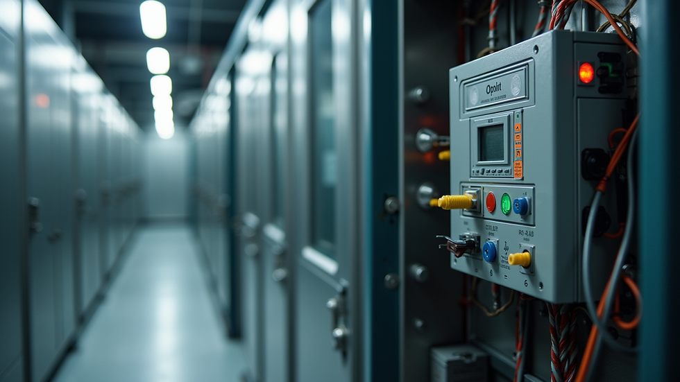 High angle view of commercial building electrical panel with wiring