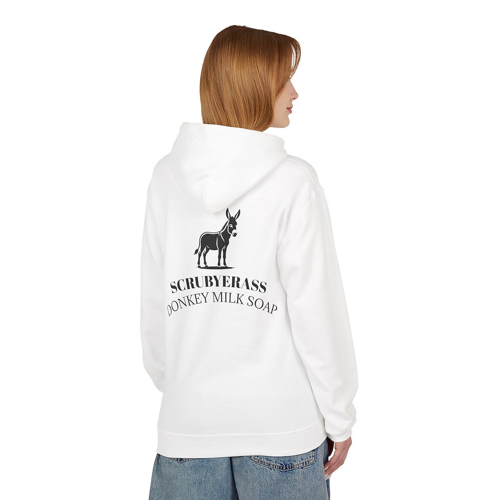 Thumbnail: ScrubYerAss Donkey Milk Soap Logo Hoodie, Cozy Unisex Fleece 