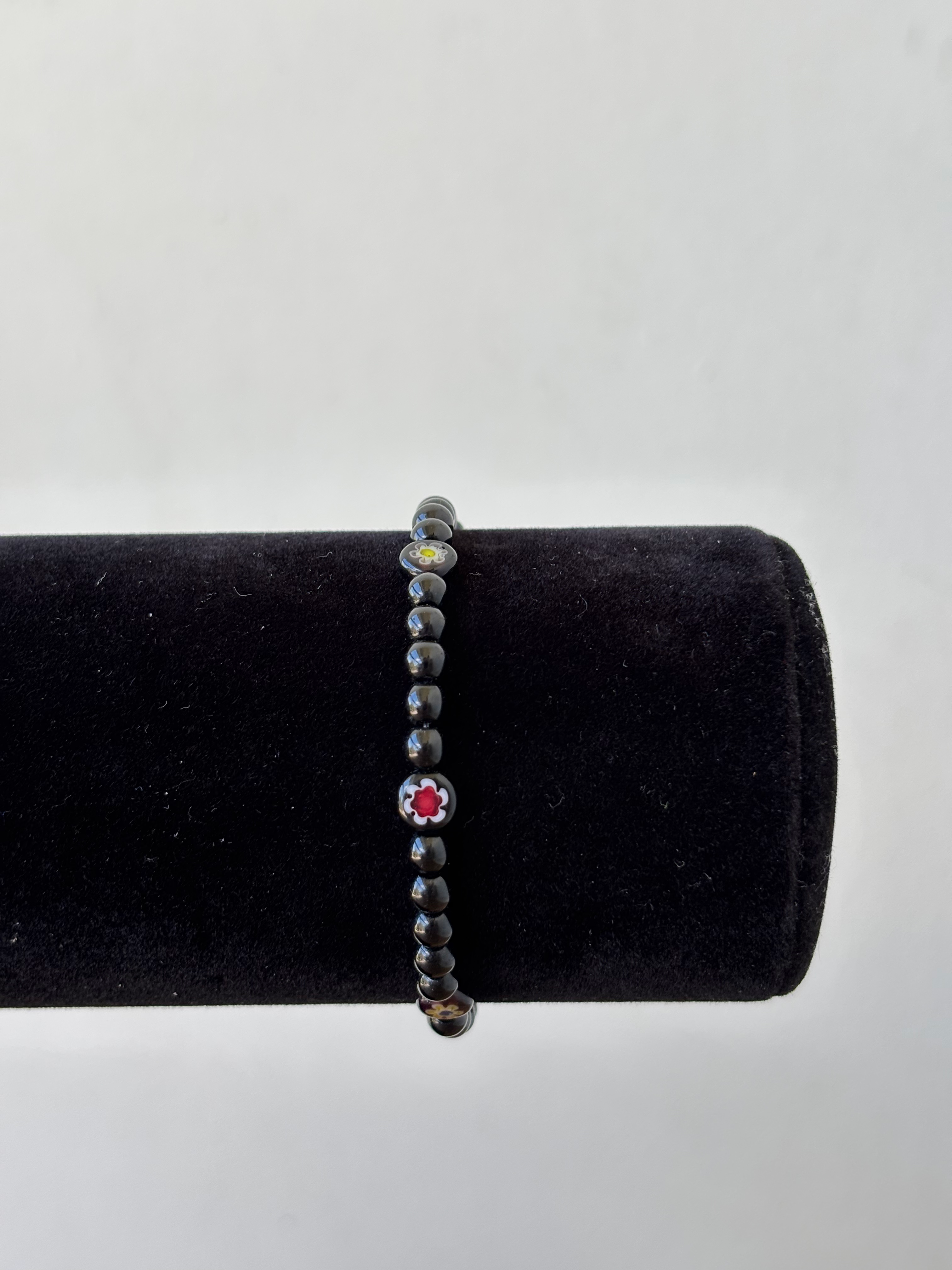 Black Beaded With Yellow & Red Flowers