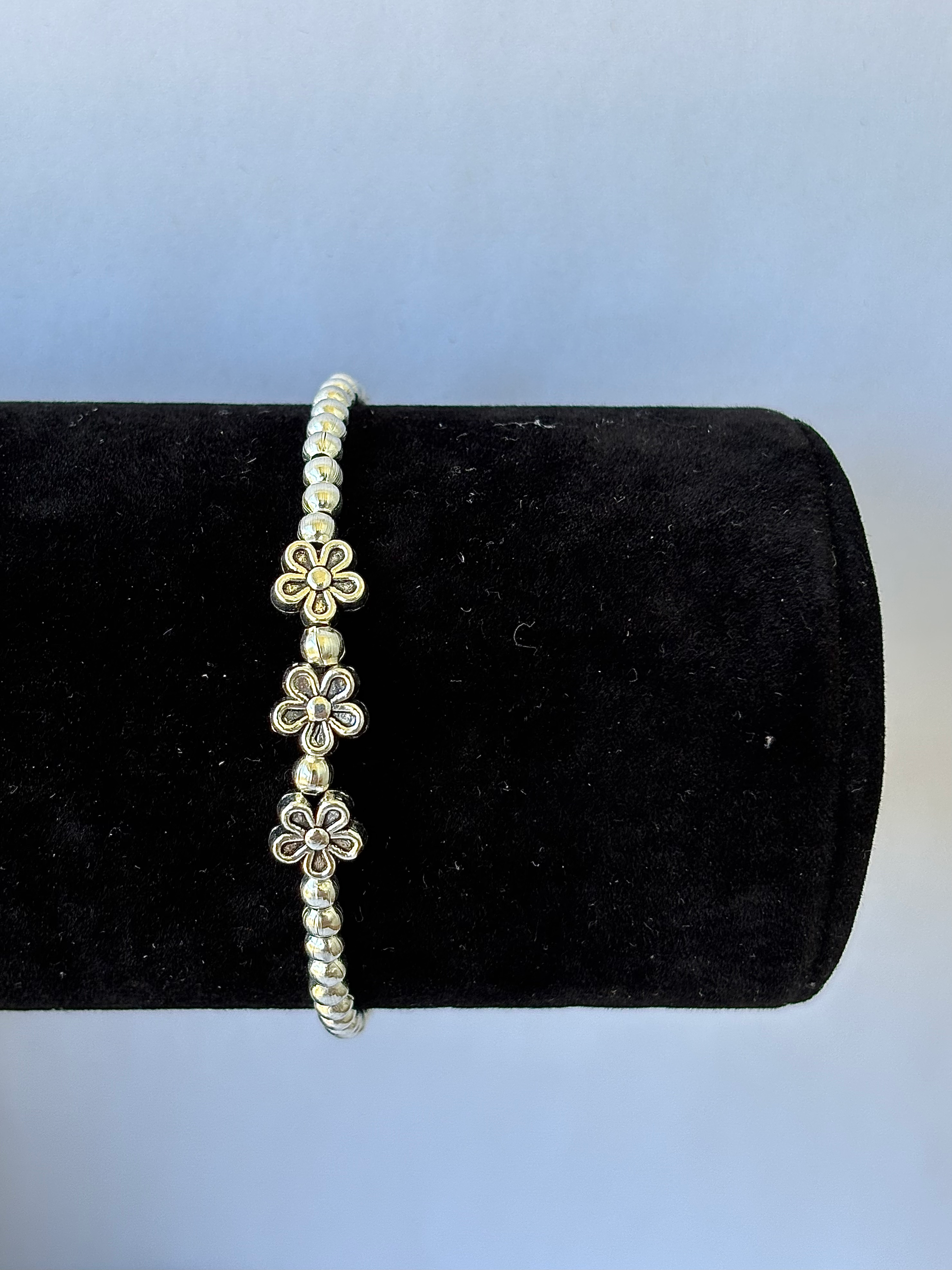 Silver Bracelet With Flower Beads