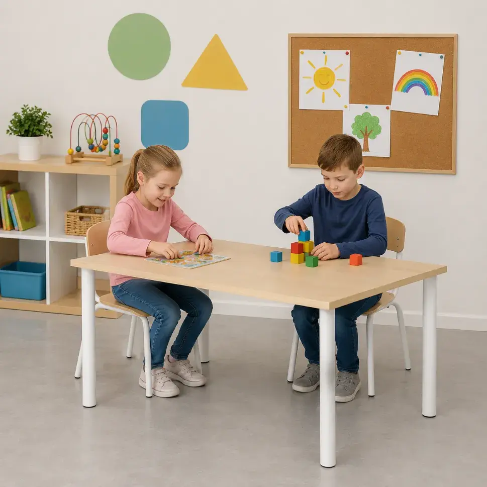 Gruppentisch Rechteck SMART für Kita und Schule mit robuster Tischplatte und stabilem Metallrahmen