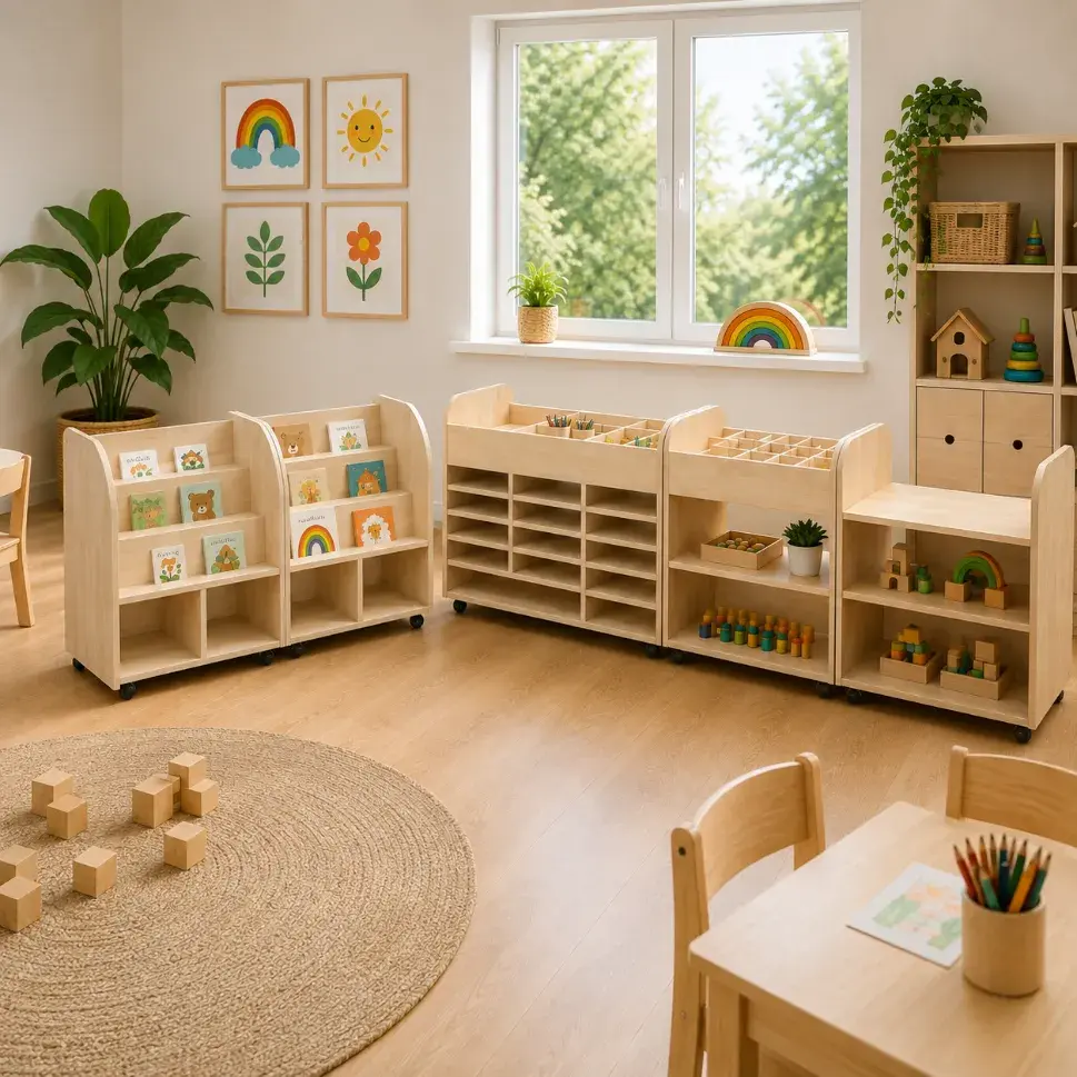 Möbel Set Kunst Ecke SMART 2 für Kita und Kindergarten mit modularen Aufbewahrungsmöbeln