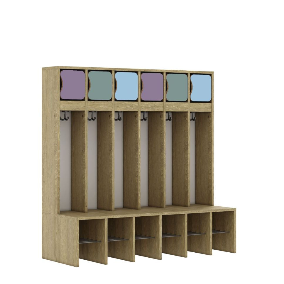 Miniaturbild: Kindgerechte Garderobe Eco Kids mit Sitzbank in einer modernen Kita