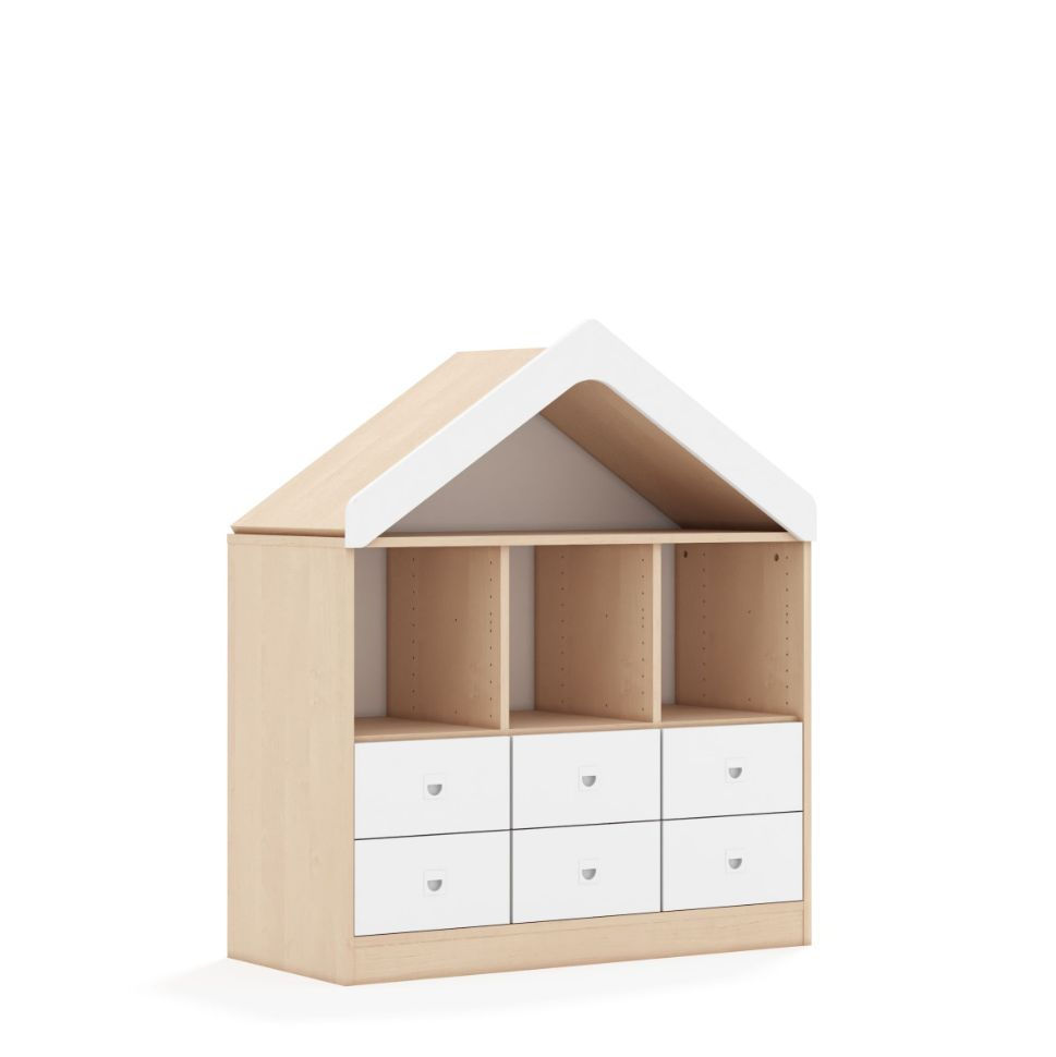 Miniaturbild: Kita Hausregal Blox 4SB in Birke – Montessori Regal mit Schubladen für Kita, Kindergarten und Spielzimmer