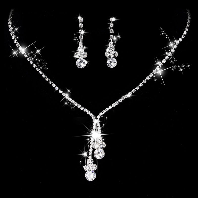 Miniature : Fashion Crystal Bride Jewelry Set Rhinestone Silver-plated Wedding Dress Banquet