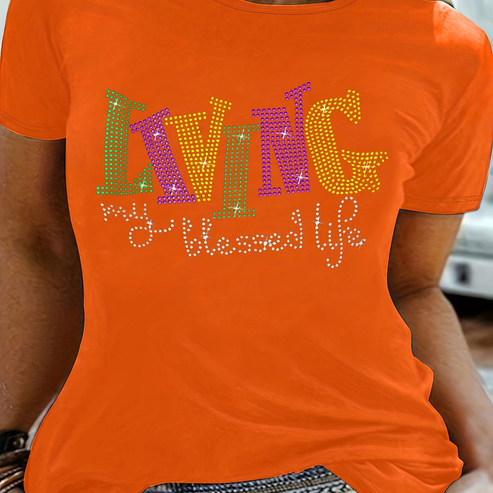 Miniature : Plus Size Womens Rhinestone Alphabet Crew Neck Short Sleeve High Stretch Casual 