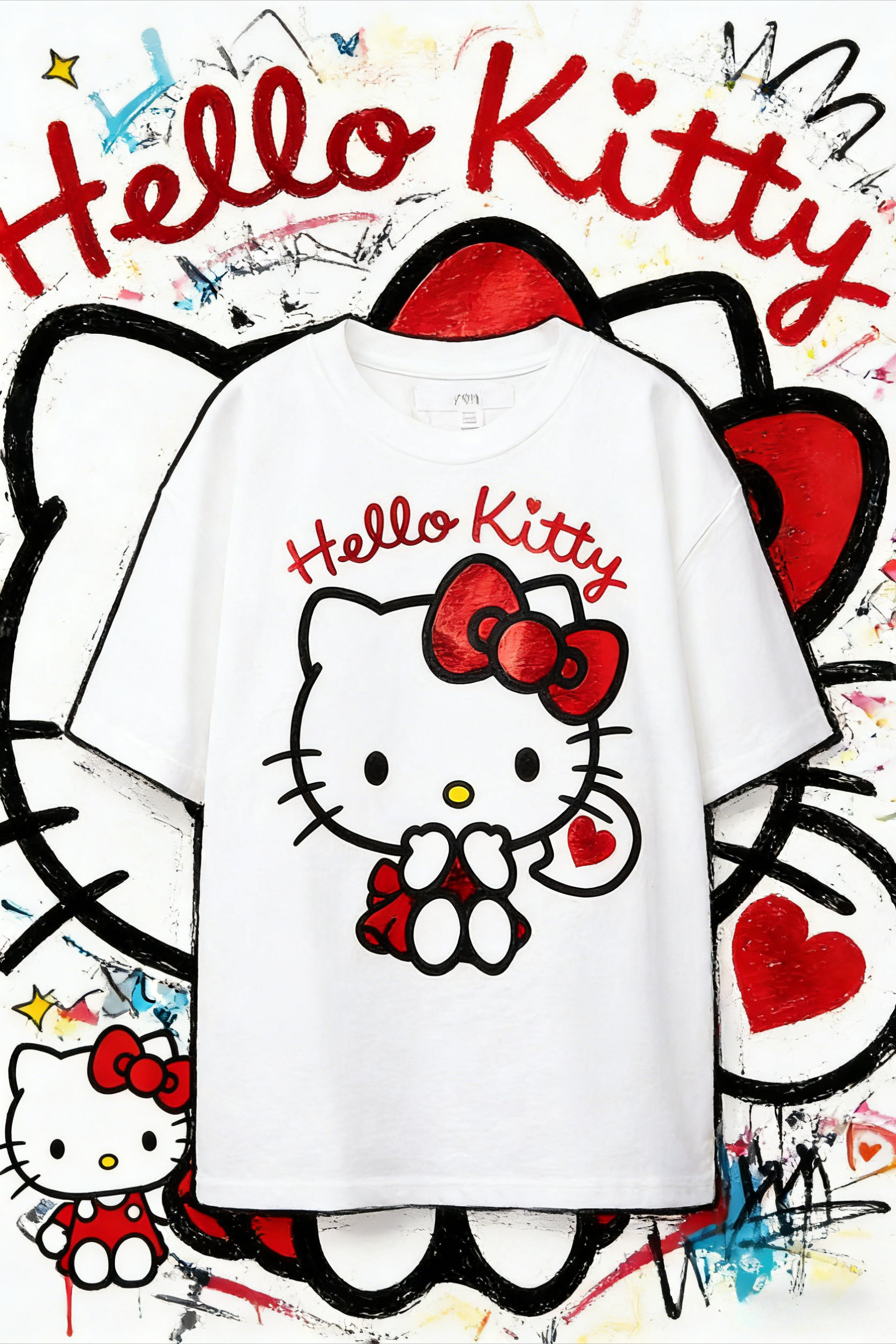 T-shirt ultra-grand 100 % coton imprimé thème Hello Kitty