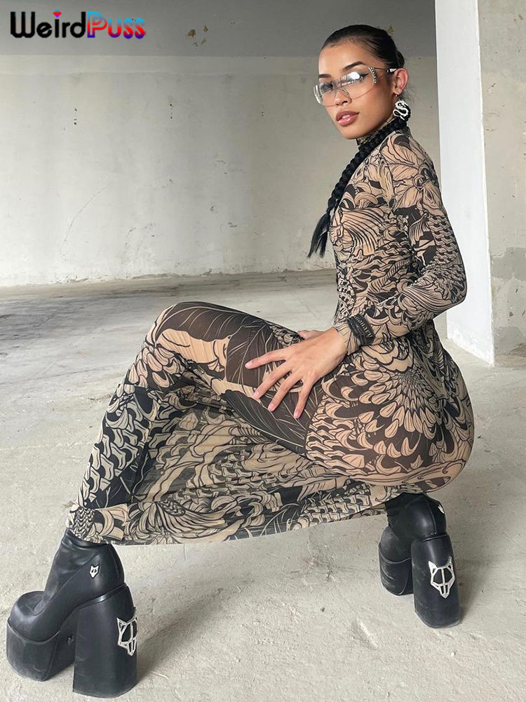 Miniature : Robe longue femme en maille imprimée