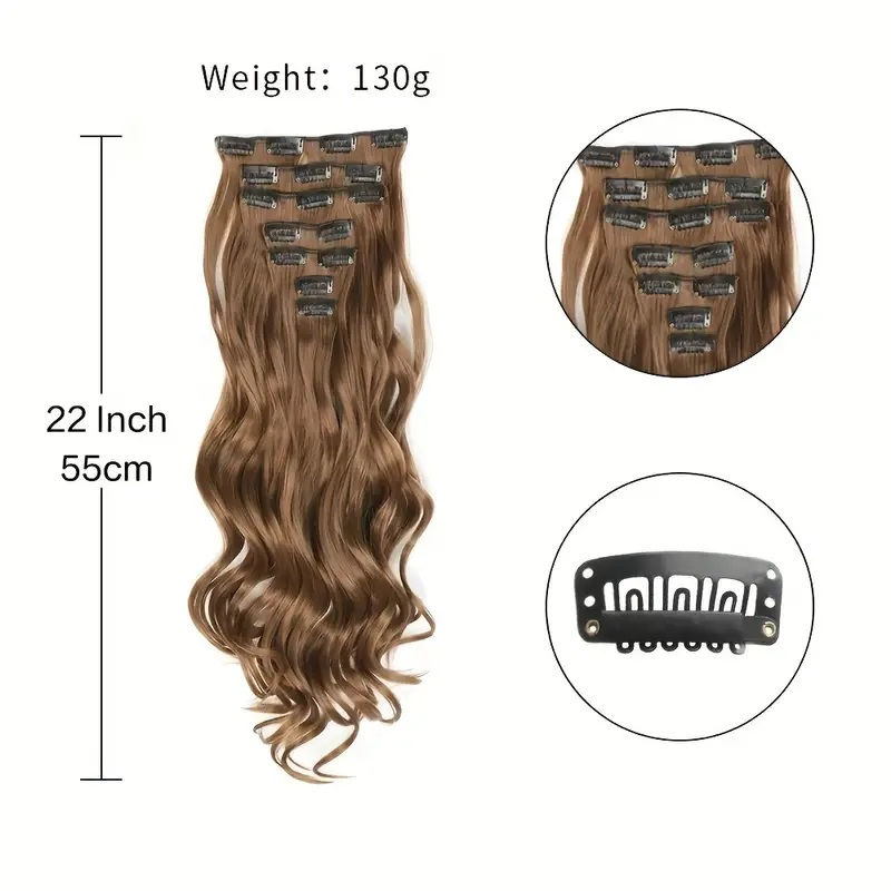 Miniature : Extensions de cheveux à clips 7 pièces pour tête complète, 22 pouces